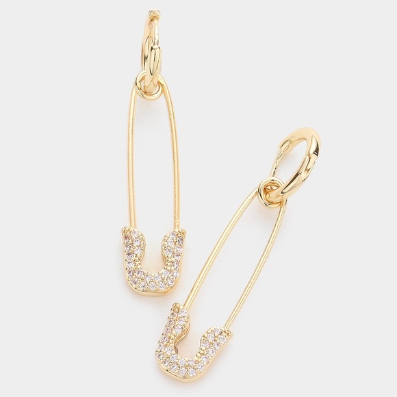 baby_k Jewelry - Gold Safety Pin Dangle Earrings